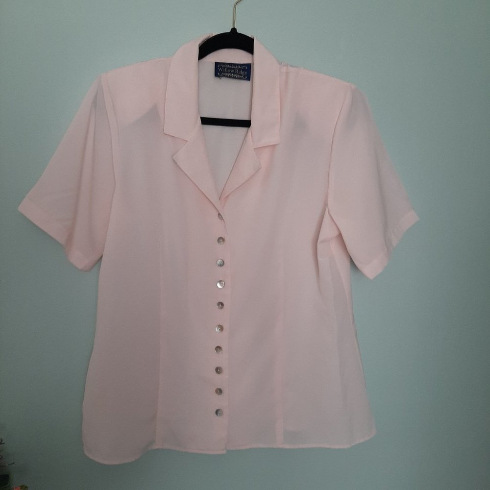 Vtg 80s Blush Pink Blouse Shell Button Down Cottage Balletcore S/M
